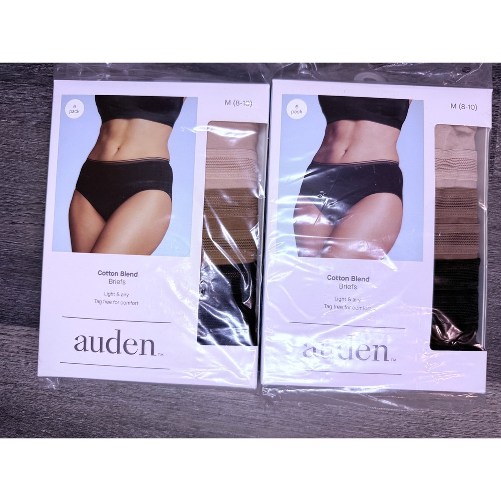 Set of 2 Auden Women's Cotton Blend Briefs 12 Multicolor Neutrals M 8-10